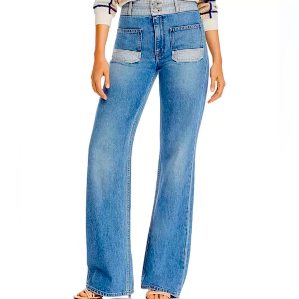 Joie Gabriel Patch-Pocket Wide-Leg Jeans in Thames, Womens size 24